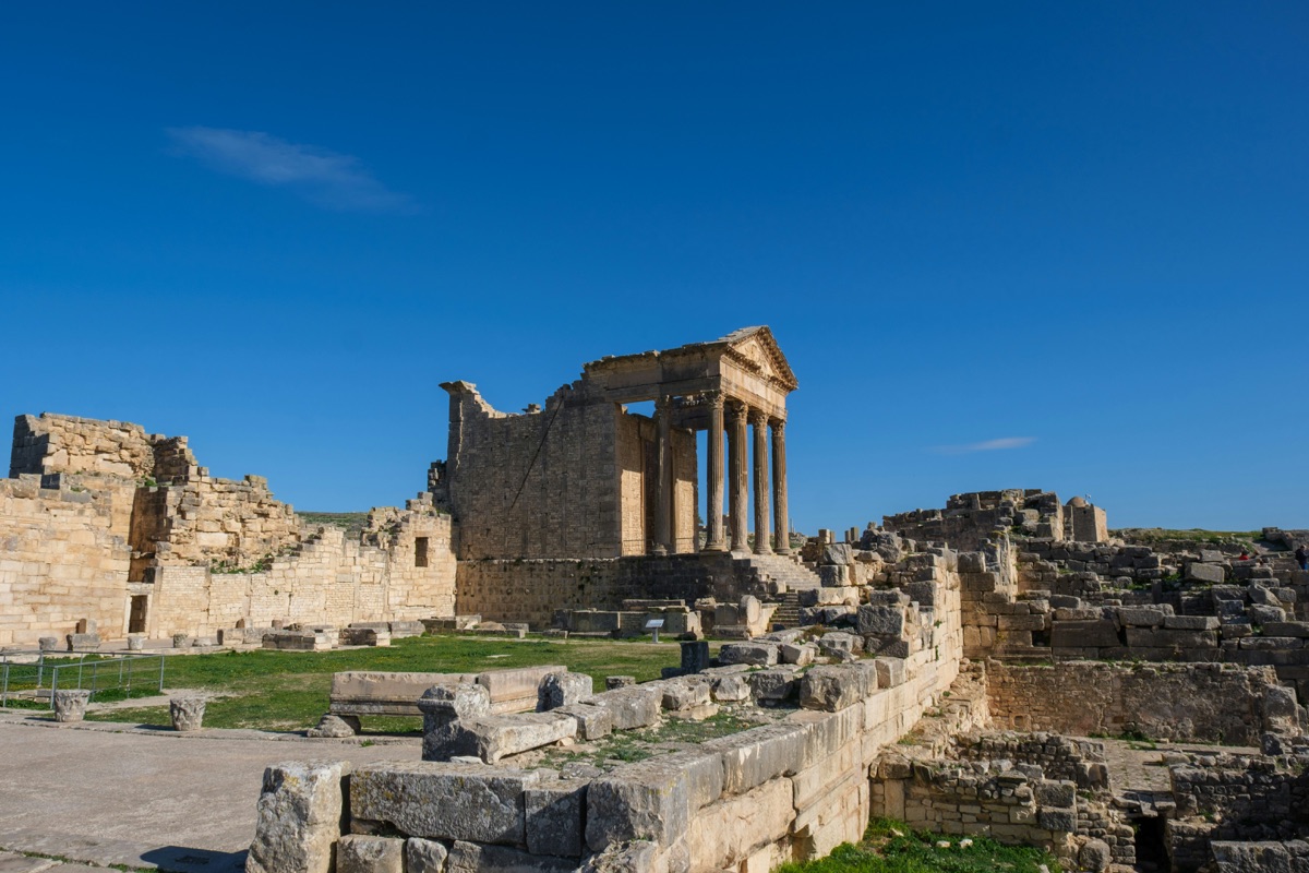 The Capitol temple at Dougga Roman ruins, Tunisia's UNESCO World Heritage Site