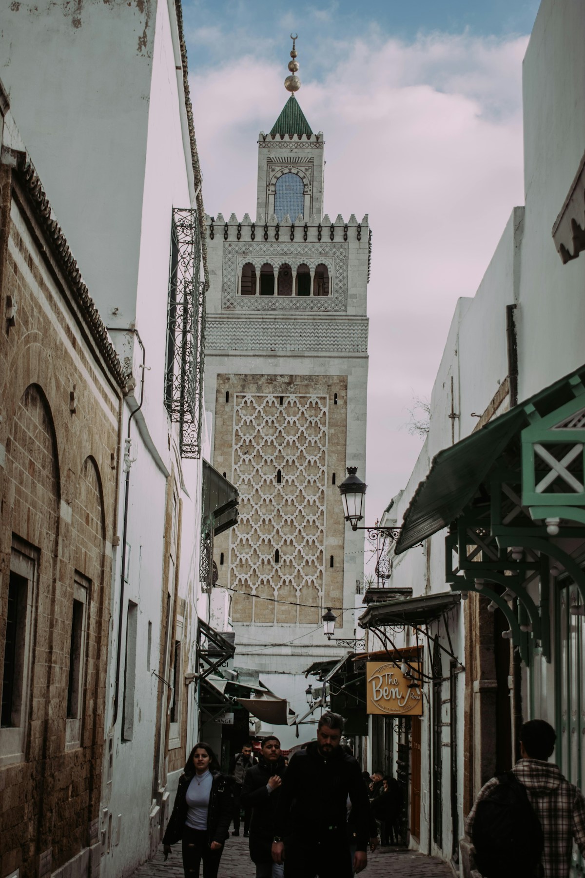 The Zitouna Mosque minaret rising above the medina streets of Tunis — heart of a 3-day Tunisia itinerary