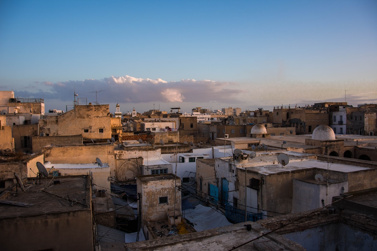 Rooftop view over the medina of Sfax at dusk, Tunisia