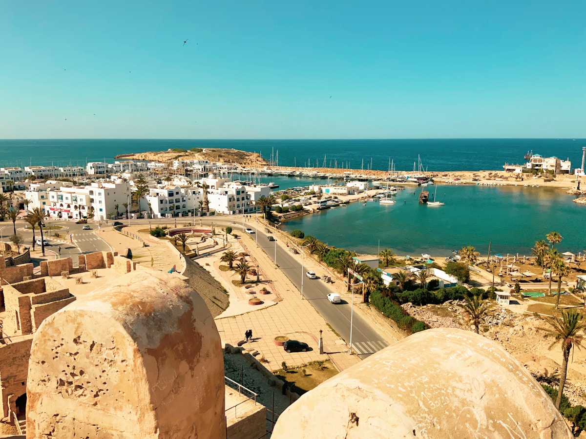 Aerial view of Monastir harbour with boats — gateway to the Sahel coast