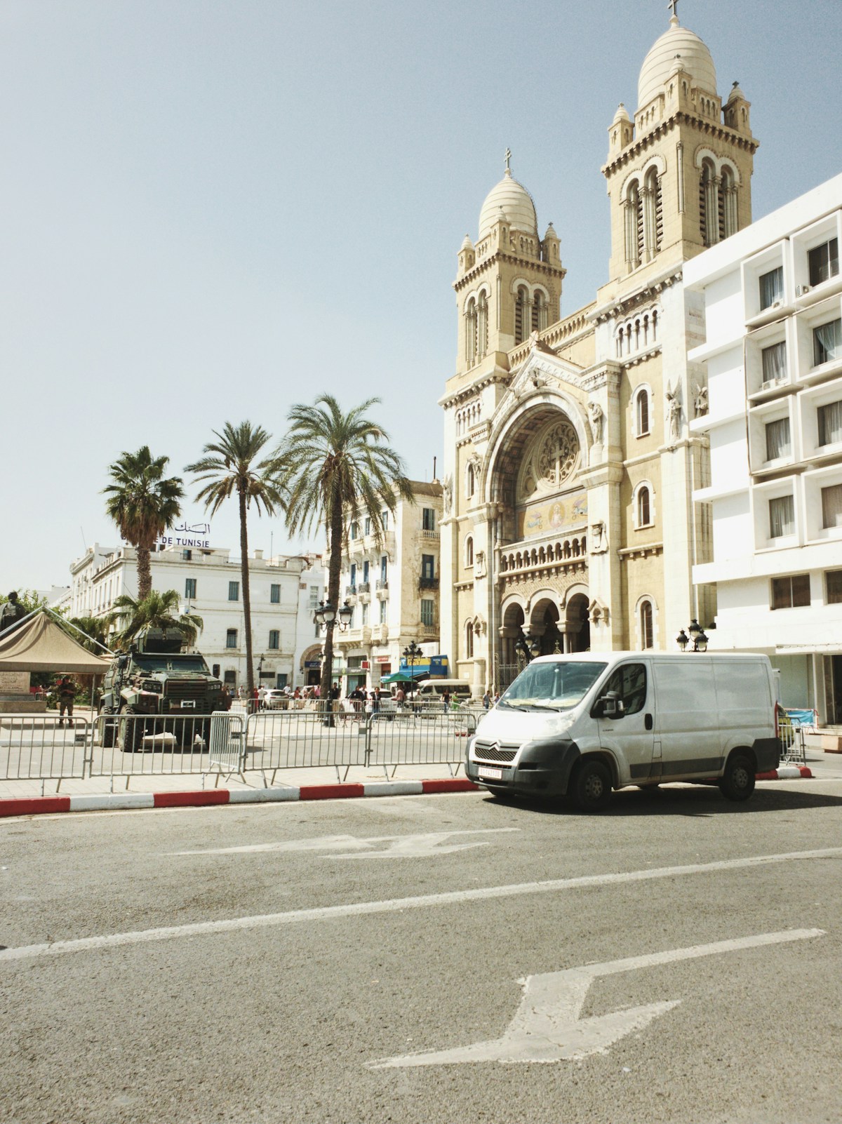 Transport van outside a building in Tunis, Tunisia